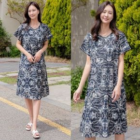 엄마옷  여자 여름 프린팅 인견 반팔 캡소매 빅사이즈 원피스 40 50대 중년여성.._P364335877