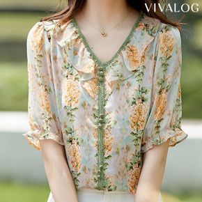 라타 플라워 V넥 쉬폰 블라우스_P342193176