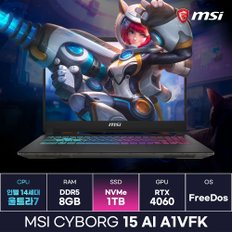 MSI 사이보그15 AI A1VFK-U7 인텔 14세대 울트라7-155H RTX4060 게이밍노트북 (1TB) / ICDI