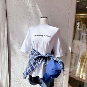 / 박시 롱 스테디 레터링 반팔 티셔츠
