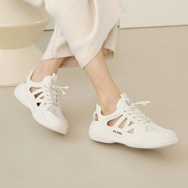 [옷자락] 여자 조임끈 여름 운동화 가죽 메쉬 스니커즈