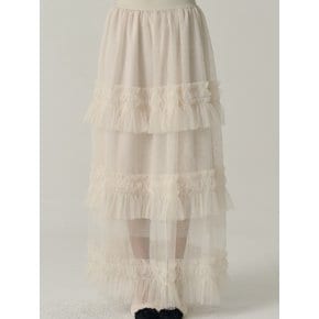 [인플루언서 세영 wh/] Petricia Layered Sha Frill Long Skirt_Cream