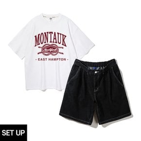 [SET] 앨빈클로 MONTAUK 오버핏 반팔티 원턱 와이드 데님 반바지 셋업