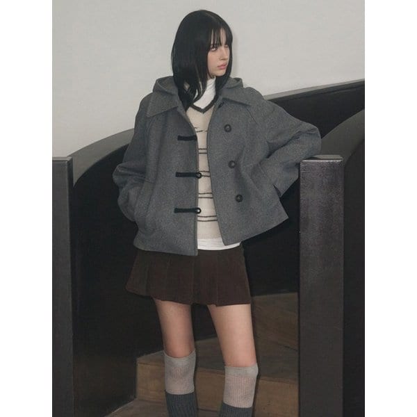 캐시미어 멜톤 더플 후디 숏 코트 [2COLOR]