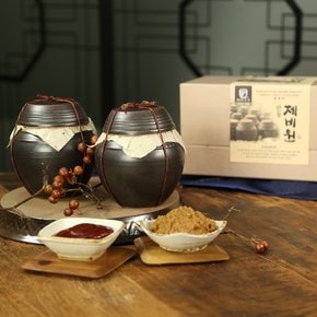 안동제비원 전통식품 한식 된장 500g + 찹쌀 고추장 500g 프리미엄 선물세트(항아리, 보자기)