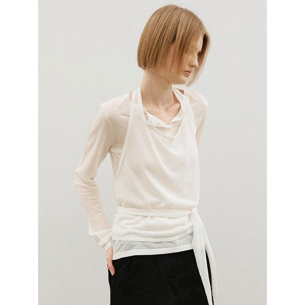 린넨 홀터넥 레이어드 니트 셋업_WHITE