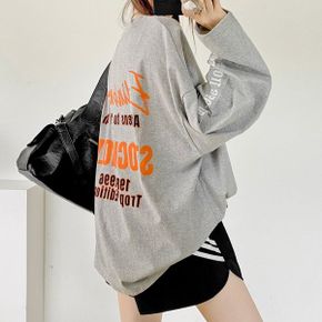 트로픽레터링배색 라운드박스 긴팔롱티셔츠 가을데일리 루즈핏나염 빅사이즈 면.._P435188396