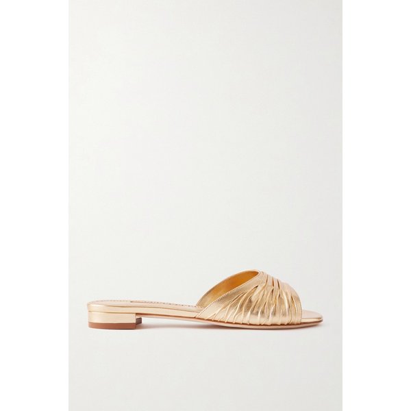 파루아 플리츠 메탈릭 가죽 슬리퍼 46376663162937488