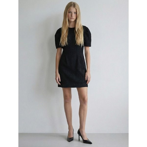 퍼프슬리브 피치 드레스_BLACK