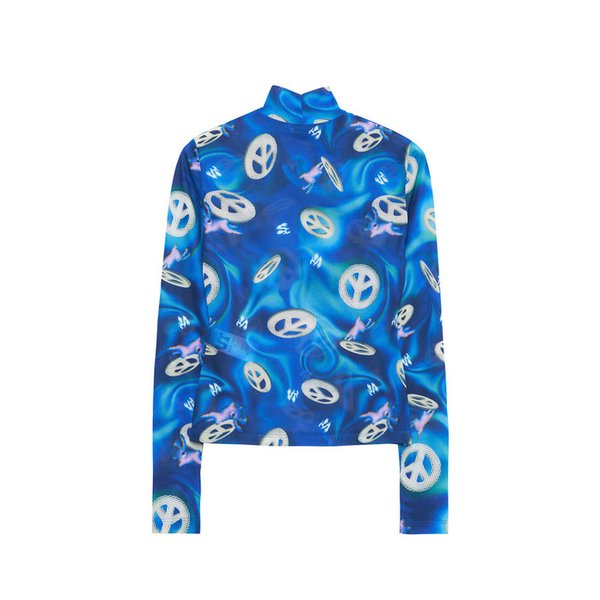 프린트 매쉬 모크넥 탑 블루