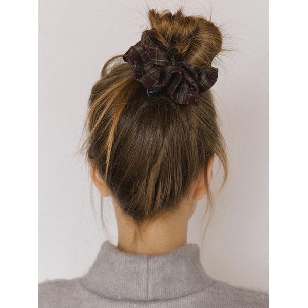 vintage check plaid scrunch - wine brown