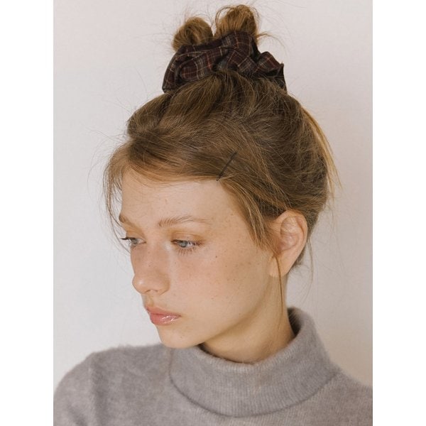 vintage check plaid scrunch - wine brown
