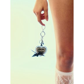 NO.525 [SILVER] HEART RIBBON LACE KEY RING