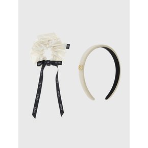 Qia ribbon scrunchy & hairband set - white