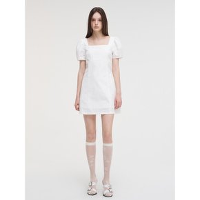 Square Puff Mini Dress, White