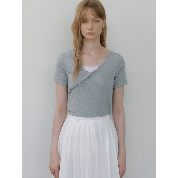 deep V-neck raglan T-shirt (melange gray) orc 6017