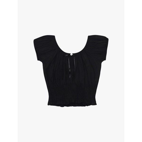 SMOCKED PUFF BLOUSE_BLACK