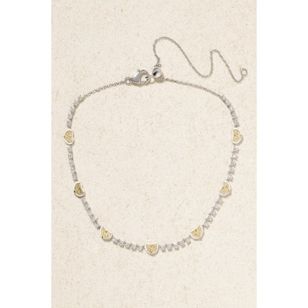 카미엔 트윈 하트 18캐럿 화이트 골드, 에나멜 및 다이아몬드 목걸이 46376663162956922