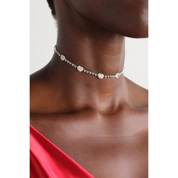 카미엔 트윈 하트 18캐럿 화이트 골드, 에나멜 및 다이아몬드 목걸이 46376663162956922