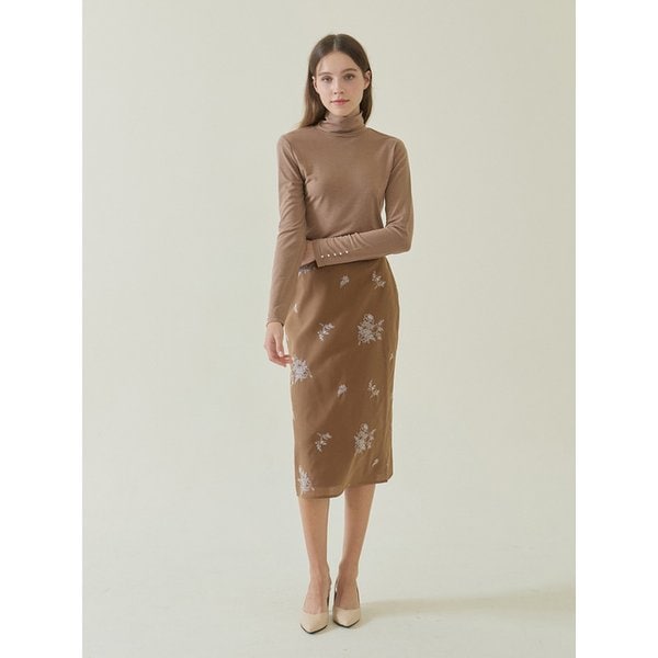 Fleur Embroidery Skirt _ Brown