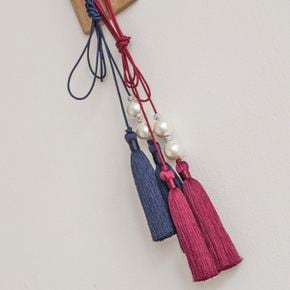 루아 남아 한복 악세사리 소품-진주 타슬 허리끈(곤색)