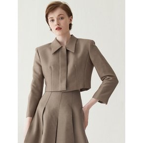 Cropped Wool Blend Tailored Jacket - Camel