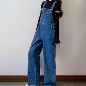 여자 데일리룩 캐주얼 데님 오버롤 팬츠