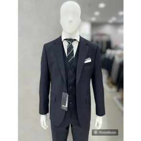 남자 기본핏 3계절 울 혼방 네이비 컬러 기본 정장 양복 3피스 세트 / 정장 베스트 조끼 포함_JK