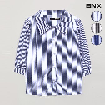 BNX 스트라이프 퍼프 소매 카라 반팔 셔츠 (BU1BL024L0)