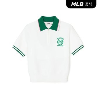 MLB [코리아공식]여성 스포티브 바시티 반집업 반팔니트 NY (Ivory)