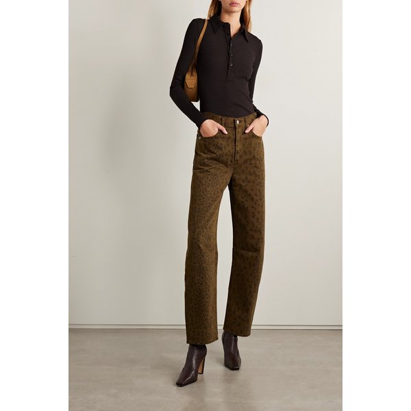 미로 롱 레오파드 프린트 미드라이즈 배럴 진 46376663162940670