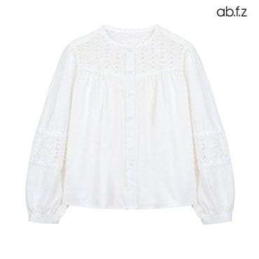 ab.f.z [ab.f.z/신상] 자수 디테일 라운드넥 코튼 블라우스 (AFZ1MB39A)