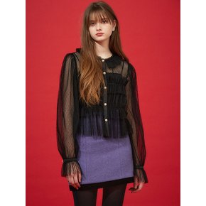 RUFFLE LAYERED TULL BLOUSE - BLACK