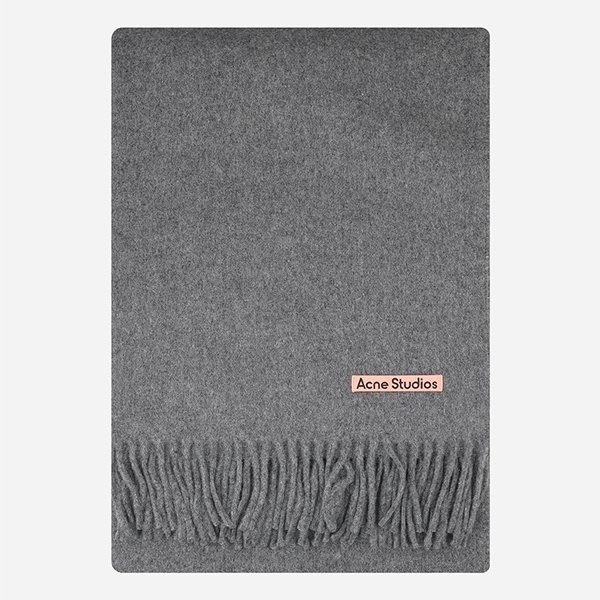 [시흥점] [아크네]5F CA0209 990 로고 프린지 와이드 울 머플러 그레이 멜란지