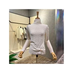 AOA4HK34J 눈꽃 패턴 시스루 하이넥 티셔츠_P437435868