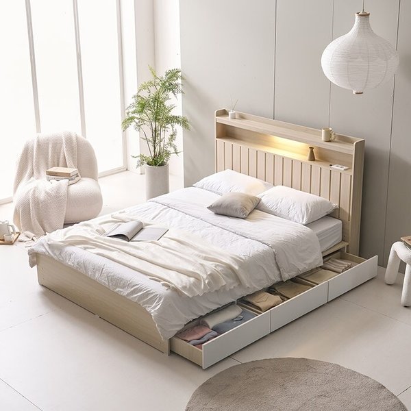 [보루네오] 아르메 브릭스 LED 수납형 침대 Q 매트리스 제외 (수도권무배)