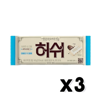  허쉬 쿠키앤크림 레귤러바 초콜릿간식 40g x 3개