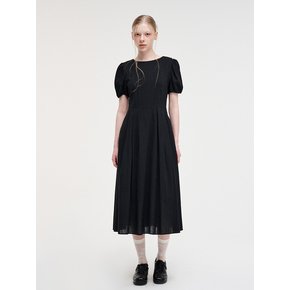 Boat Neck Pintuck Dress, Black