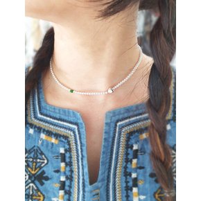 Cute heart pearl choker necklace (실버진주쵸커목걸이)