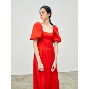 Stitched Puff Sleeve Maxi Dress Red