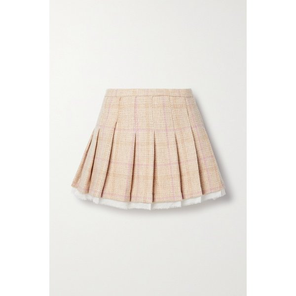 루니 플리츠 시폰 트리밍 체크 울 미니 스커트 파스텔 핑크 1647597326794542