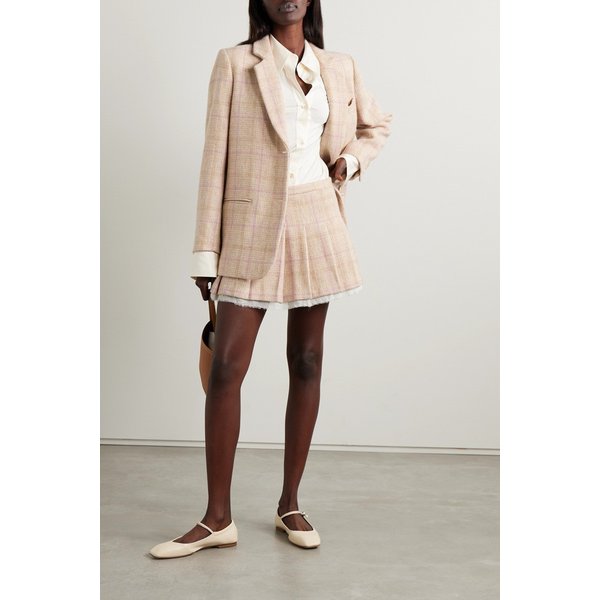 루니 플리츠 시폰 트리밍 체크 울 미니 스커트 파스텔 핑크 1647597326794542