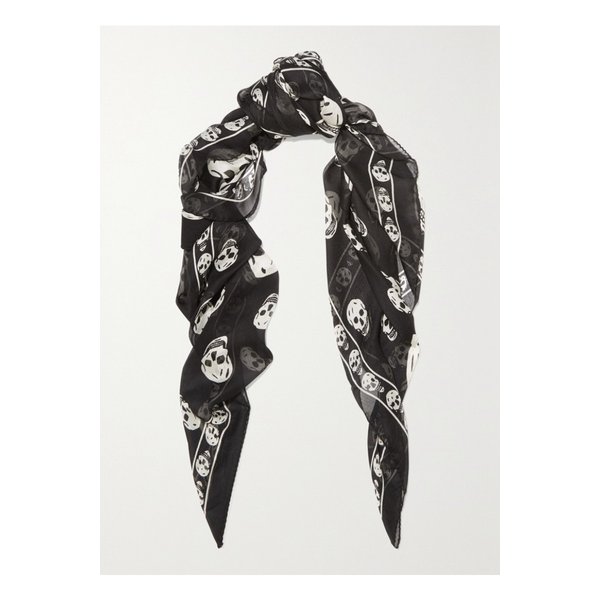 프린트 실크 시폰 스카프 블랙 1647597284897332