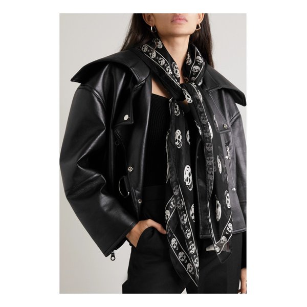 프린트 실크 시폰 스카프 블랙 1647597284897332