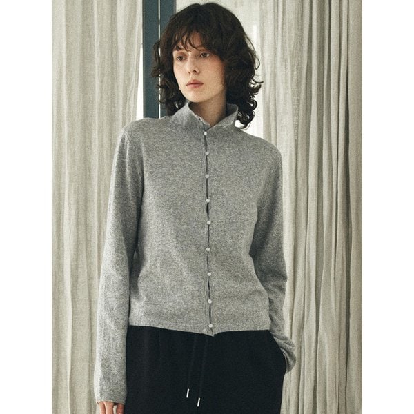 KN4282 울 블렌드 하이넥 카디건_Melange gray