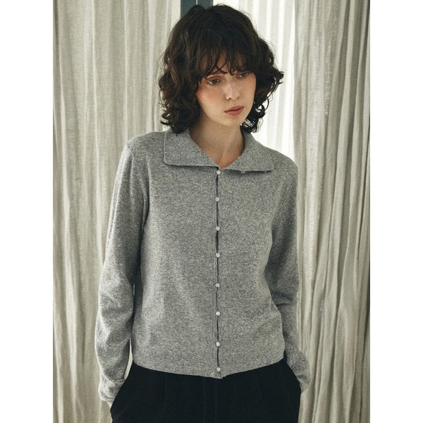 KN4282 울 블렌드 하이넥 카디건_Melange gray
