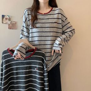 배색 스트라이프 하트 티셔츠 TL13750_P404584771