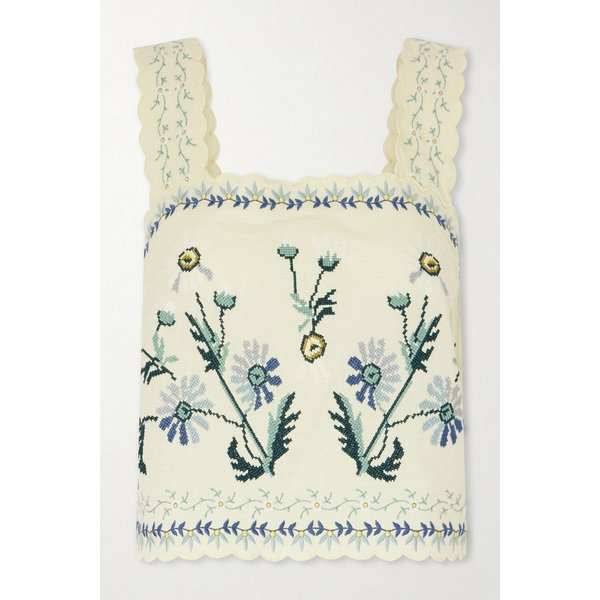 오드라 스칼럽 자수 코튼 리넨 블렌드 탑 46376663163017750