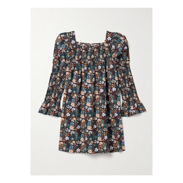 도엔 사비아 셔링 플로럴 프린트  코튼 포플린 미니 드레스 블루 1647597345558166