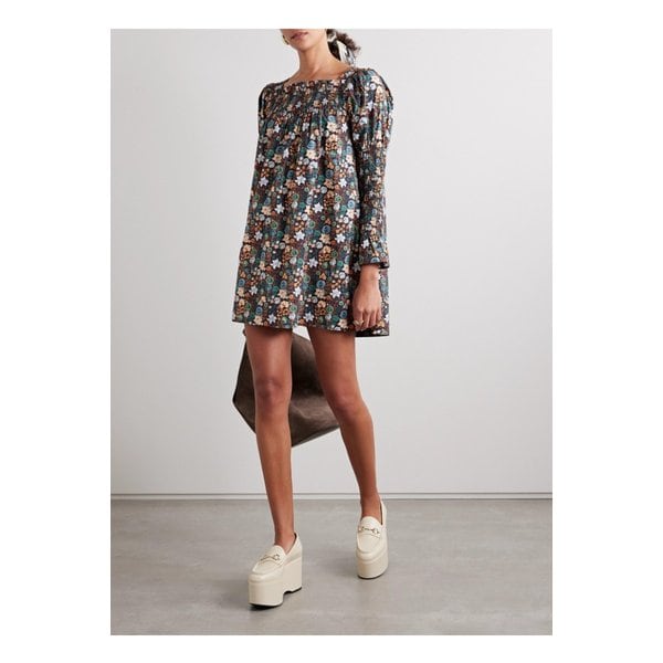 도엔 사비아 셔링 플로럴 프린트  코튼 포플린 미니 드레스 블루 1647597345558166